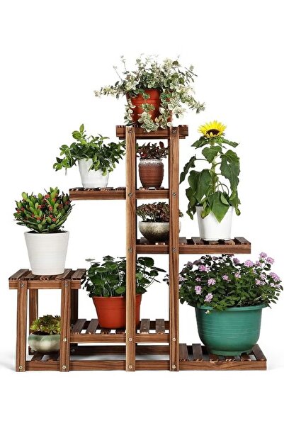 rexa Wooden Plant Rack Stand – Brown – Multi-Tier Display Shelf for Indoor & Outdoor Use