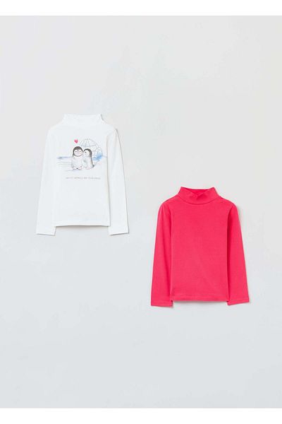 Ovs Girls 2 Pack Print And Plain Turtleneck Tops
