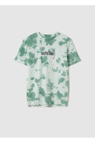 Ovs تي شيرت صبغ التعادل مع حروف مطبوعة