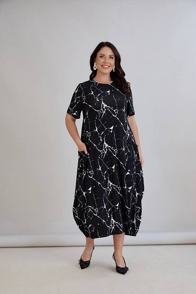 Butik Ayseba Women's Plus Size Pocketed Long Combed Cotton Dress