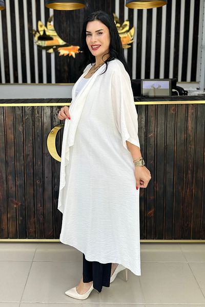 GÖKSEL White Black Stone Cap Caftan Set Large Size