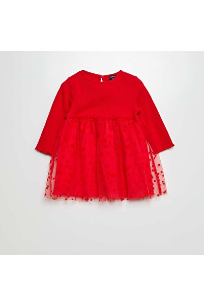 KIABI 2-in-1 effect dress with tulle skirt RED