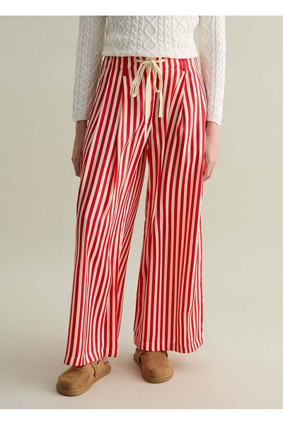 Ovs Wide-Leg Striped Trousers With Drawstring