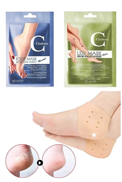 Nadom 3'lü Ayak Bacak Kil Peeling Bakım Maske Silikon Topuk Çorabı Çatlak Top...