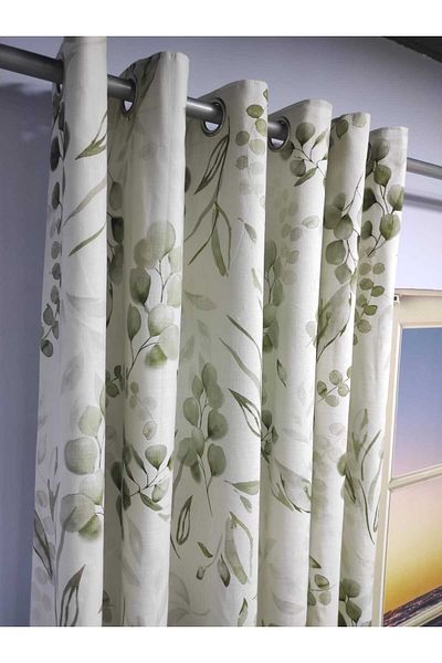 Evcimenhome Rustic Curtain (Lined) Linen Fabric. 230Cmx230Cm Springgreen with Eyelets Metal Rings