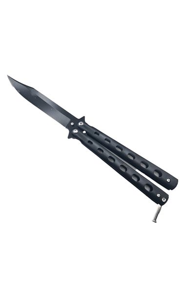 dalimag Butterfly Knife with Blade, Hole Design, Black, 22 cm, Steel,
