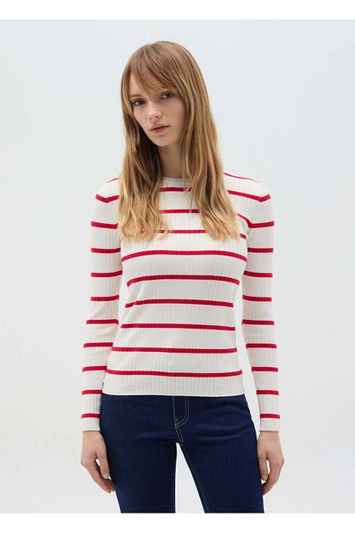 Ovs Flat Ribbed Top With Striped Pattern