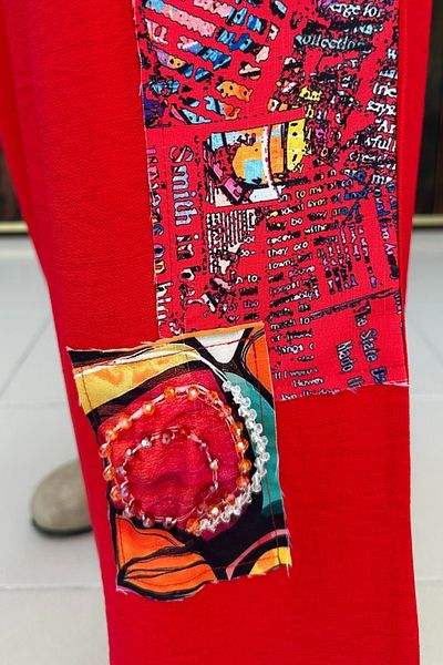 GÖKSEL Linen Trousers Red Big Size