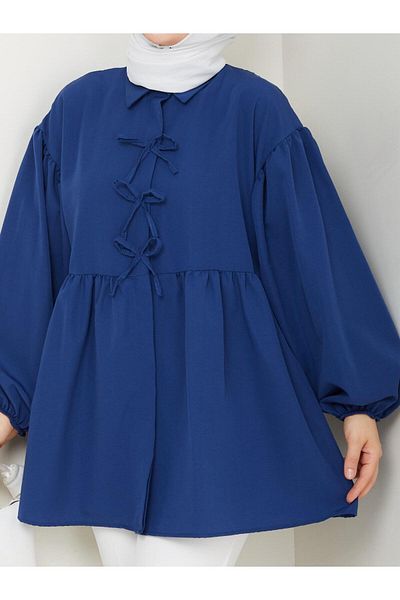 Nergis Neva Butik Poplin fabric bow balloon sleeve hijab tunic