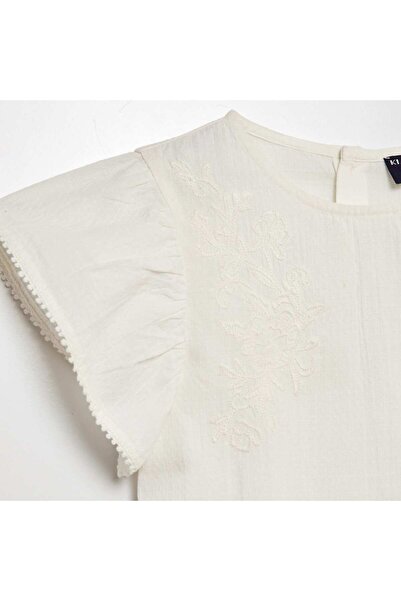 KIABI Short-sleeved embroidered blouse WHITE