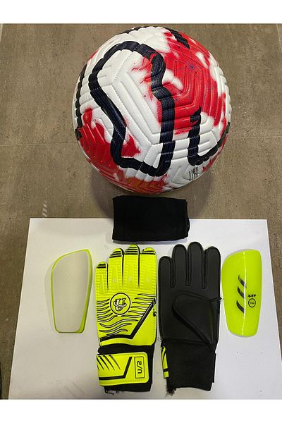 unes 5 No Red Patterned Football Goalkeeper and Shin Pads Set of 3 with Pump Gift