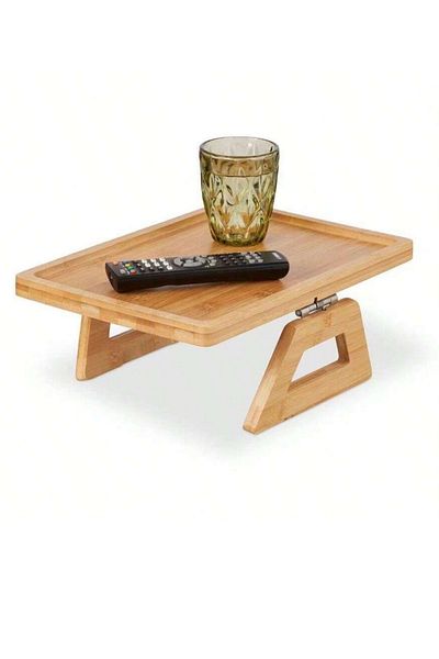 Meturas Bamboo Armrest Tray – 33×24 cm |   Foldable Armrest Tray, Natural Wood Armrest Organizer