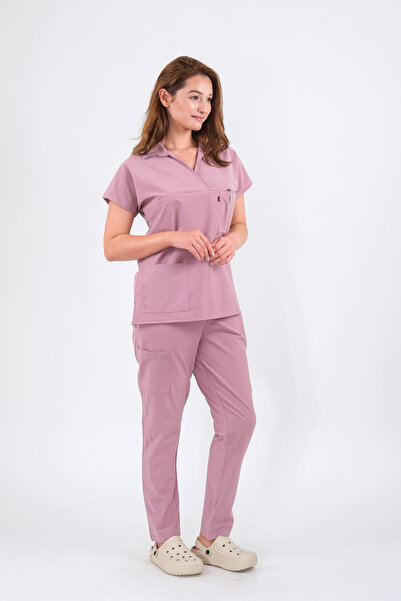 Schlange زي موحد للممرضات والأطباء بأكمام طويلة من الليكرا وياقة بولو وأكمام ...