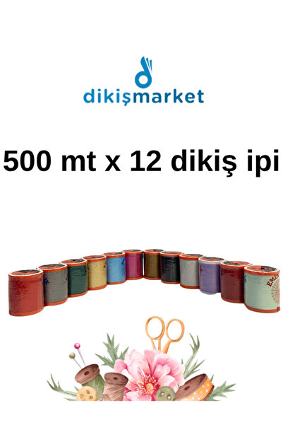 dm dikişmarket 120 No Karışık Renkli Dikiş Ipliği Küçük Boy Dikiş Ipi Makara (500 MT)-YERLİ ÜRETİM