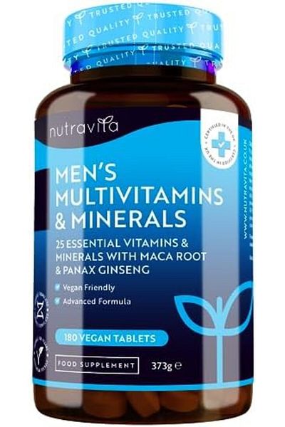 NUTRAVITA Men's Multivitamins and Minerals - 25 Essential Active Vitamins and Minerals with Added Maca Root an