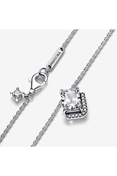 Pandora Colier cu Pandantiv tip Halo stralucitor dreptunghiular Zirconiu Argint 925 - 45cm