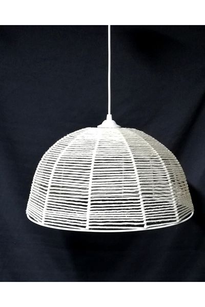 TEKAY AYDINLATMA Chubby Cream Macrame Rope Chandelier Diameter: 30 cm
