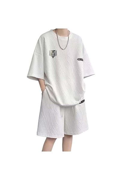 huitich Men’s Summer Casual Sportswear Set White Size L