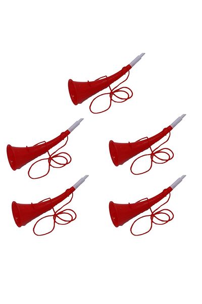 dalimag Set 5 Vuvuzele, Pentru Petreceri, Evenimente, Rosii, Varf Alb, 27 cm