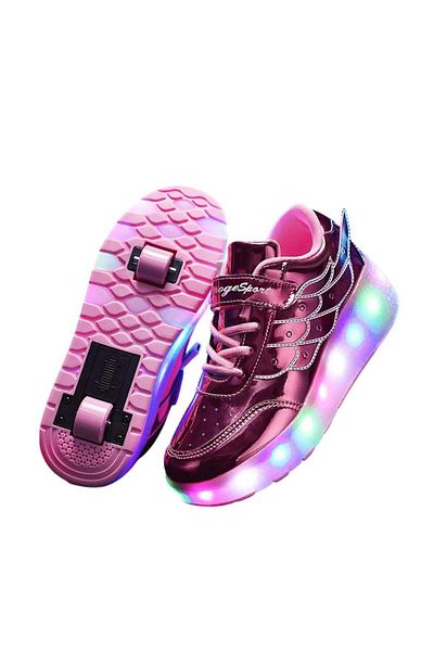 huitich Pink Double-Wheel LED Roller Skate Shoes for Kids