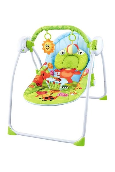 rexa أرجوحة كهربائية للأطفال مع قوس لعب وألحان - أخضر وأزرق
