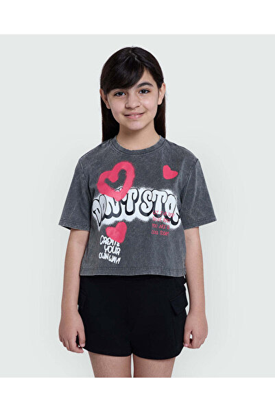 Ovs تي شيرت مقاوم للأحماض باللون الرمادي الداكن - للمراهقين