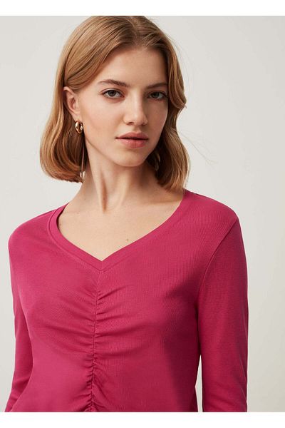 Ovs Womens T-Shirt With V Neckline And Gathering