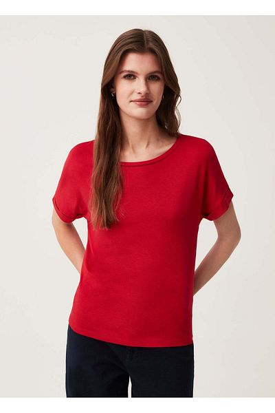 Ovs Stretch Viscose T-Shirt With Round Neck
