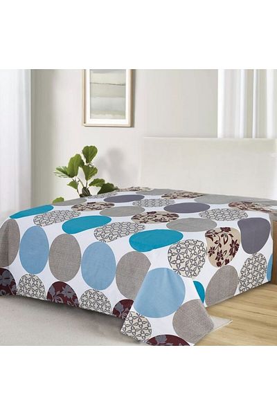 Pucioasa Double flat cotton bed sheet with circles, 240x260cm, Pacific