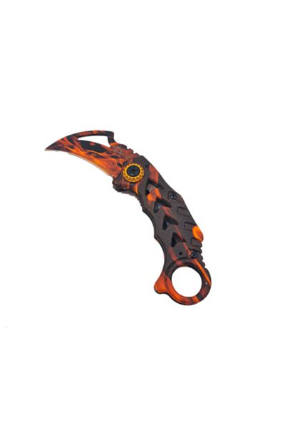 dalimag Cuțit cu deschidere manuală, cu agățător, clemă pentru curea, curbat, 18 cm, portocaliu,