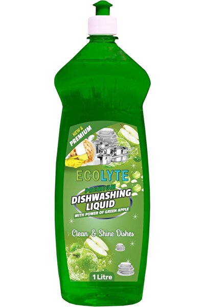 ECOLYTE+ سائل غسيل الأطباق البلاتيني المضاد للبكتيريا، منظف ومنعم مثالي (برائحة التفاح الأخضر، لتر واحد)