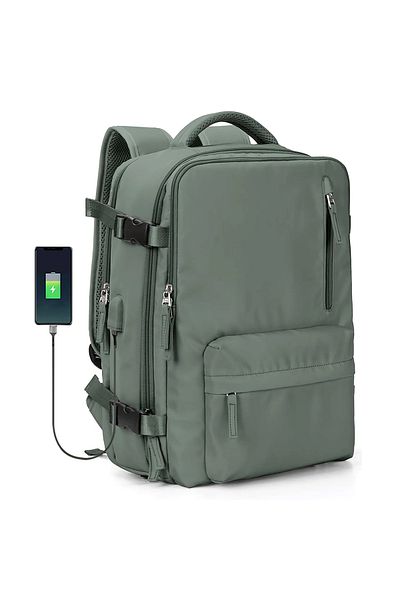 Quasar & Co. Multifunctional Backpack, waterproof, shoe compartment, trolley attachment system, usb, 43x30x20cm, khaki