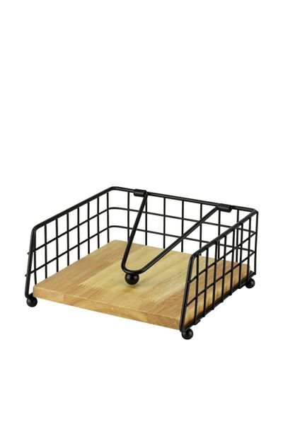 Culinaro OLD SCHOOL horizontal napkin holder, 18x18cm, metal/wood, black