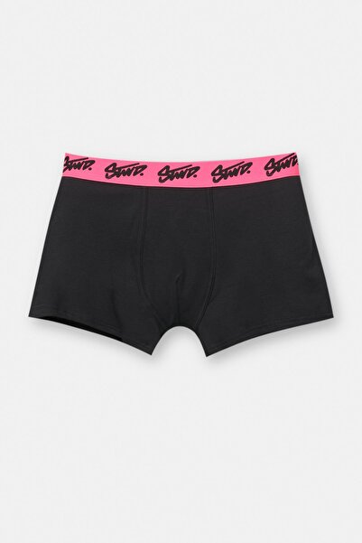 Pull & Bear 3'lü paket siyah STWD logolu pembe boxer