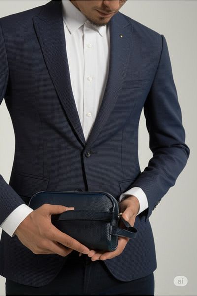 Moda West Double Handle Leather Look Men's Handbag Navy Blue