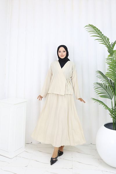 ALLMİRA FASHION Side Tie Kimono Skirt Hijab Double Set