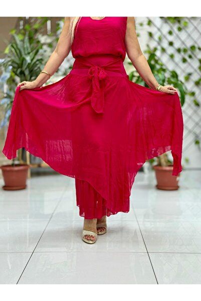 Punta Otantik Ls79796 Front Tie Italian Silk Skirt Fuchsia