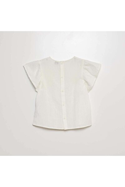 KIABI Short-sleeved embroidered blouse WHITE