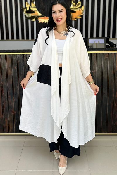 GÖKSEL White Black Stone Cap Caftan Set Large Size
