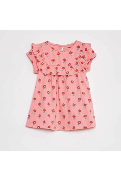 KIABI فستان وردي بأكمام قصيرة ومكشكش