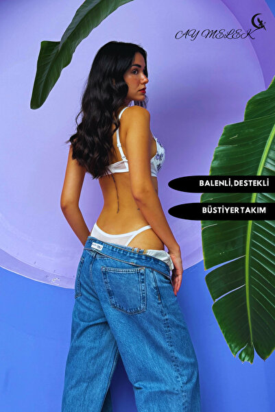 AYMELEK Supportive Glitter Bra Suit B-Cap Underwire Floral Design