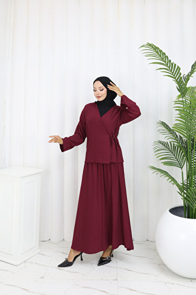ALLMİRA FASHION Side Tie Kimono Skirt Hijab Double Set