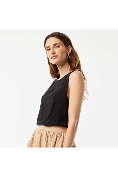 KIABI بلوزة قصيرة من مزيج الكتان باللون الأسود