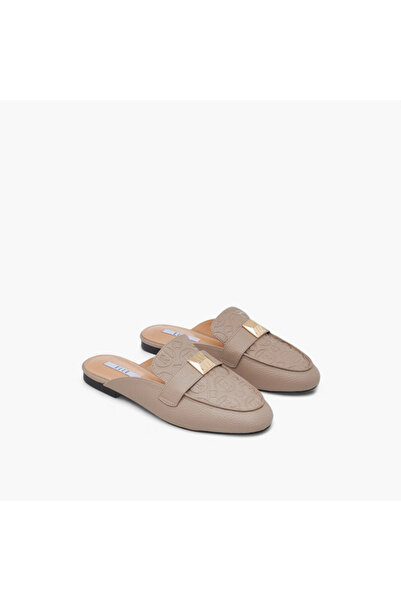 ELLE Women's Embossed Slip-On Mules with Metal Accent