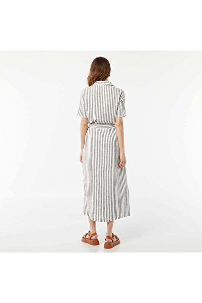 KIABI Short-sleeved linen blend long dress GREY