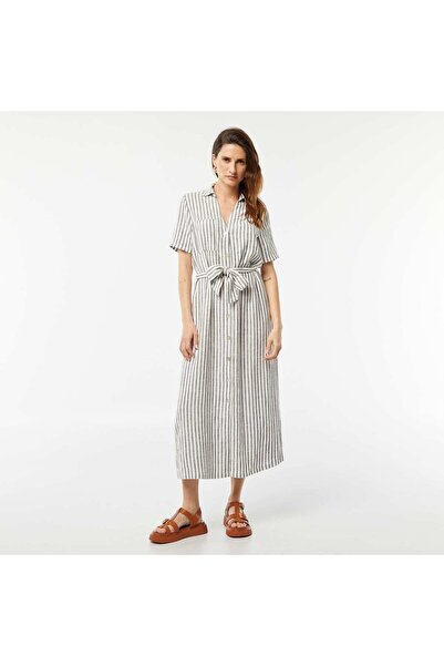 KIABI Short-sleeved linen blend long dress GREY