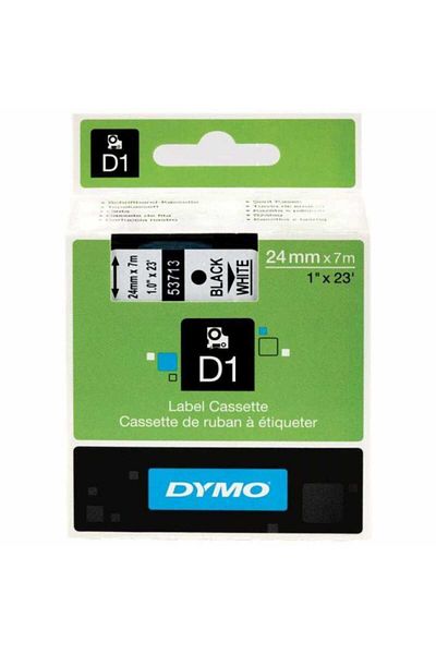 PUUN Dymo D1 53713 S0720930 24 mm Black Text Ribbon Label Cassette on Compatible White Label