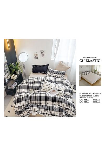 CHIRASO FINE Cotton Bedding Set, ELASTIC Sheet 180x200+25cm, Duvet Cover 200x230cm 4 Pillowcases