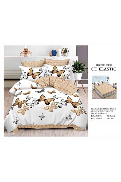 CHIRASO FINE Cotton Bedding Set, ELASTIC Sheet 180x200+25cm, Duvet Cover 200x230cm 4 Pillowcases
