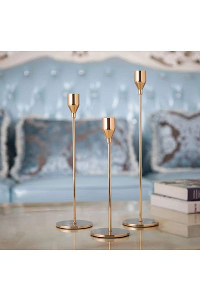 LUXXO Set 3 suporturi pentru lumânări, Myra, auriu-roz, 10x23cm, 10x28cm, 10x32cm